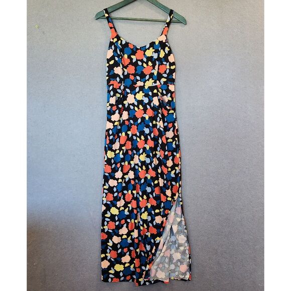 41 Hawthorne Beatriz Floral‎ Maxi Dress SP Thins Straps Side Slit Black Pastels - Picture 1 of 13